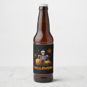 Étiquette Pour Bouteilles De Bière Squelette avec citrouille (Devant)