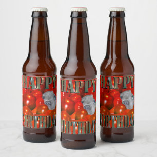 Étiquette Pour Bouteilles De Bière Staffy Puppy Happy Birthday Design,