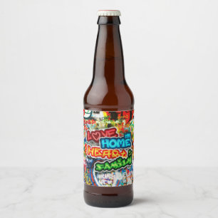 Étiquette Pour Bouteilles De Bière Streetart Graffiti Amour Maison Cœur Coloré Funky