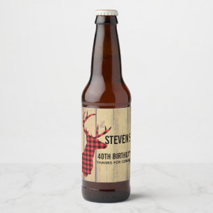 Étiquette Pour Bouteilles De Bière Tête de cerf avec Antlers sur Faux Wood