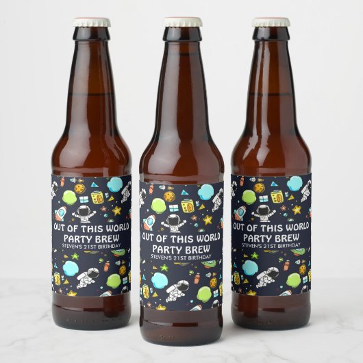 Étiquette Pour Bouteilles De Bière Thème spatial cool - Astronauts & Rocket Ships (Bouteilles)
