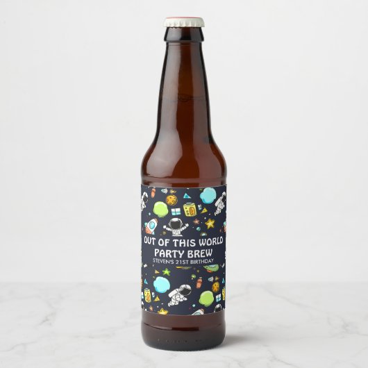 Étiquette Pour Bouteilles De Bière Thème spatial cool - Astronauts & Rocket Ships (Devant)