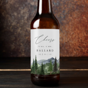 Étiquette Pour Bouteilles De Bière Timberline Mariage d'aquarelle de la forêt de mo