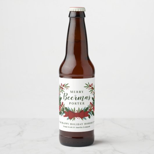 Étiquette Pour Bouteilles De Bière Vacances de Noël Verdure Wreath (Devant)
