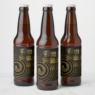 Étiquette Pour Bouteilles De Bière Vagues dorées hypnotiques Art abstrait moderne
