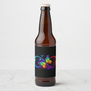 Étiquette Pour Bouteilles De Bière Vibrant infinity with rainbow butterfly on black