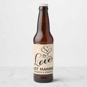 Étiquette Pour Bouteilles De Bière Vintage Amour Brown Grunge Just Marié Mariage