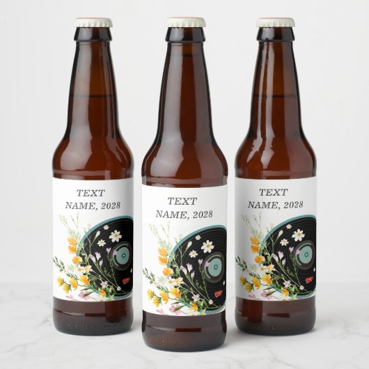 Étiquette Pour Bouteilles De Bière Vinyl Record, floral, Oldies Rustique (Bouteilles)