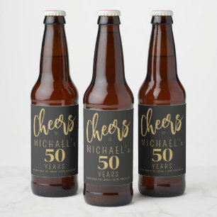 Étiquette Pour Bouteilles De Bière Vœux modernes pour 50 ans or noir anniversaire