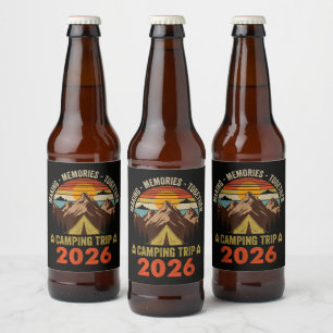 Étiquette Pour Bouteilles De Bière Voyage de camping familial au coucher du soleil ré