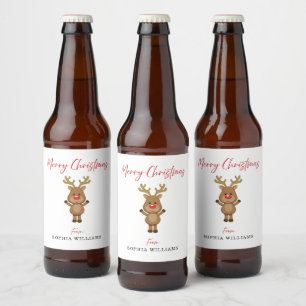 Étiquette Pour Bouteilles De Bière White Joyeux cadeau de rennes de Noël présent