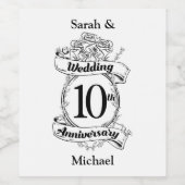 Étiquette Pour Bouteilles De Vin 10E anniversaire de Mariage Rose (Étiquettes simples)