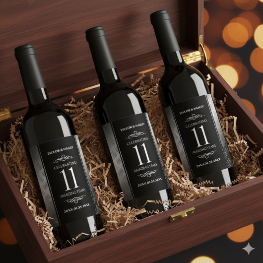 Étiquette Pour Bouteilles De Vin 11ème anniversaire de Mariage en acier