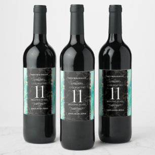 Étiquette Pour Bouteilles De Vin 11ème anniversaire de Mariage turquoise