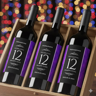 Étiquette Pour Bouteilles De Vin 12ème anniversaire de la Mariage de soie