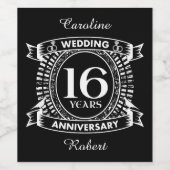 Étiquette Pour Bouteilles De Vin 16E anniversaire mariage noir et blanc (Étiquettes simples)