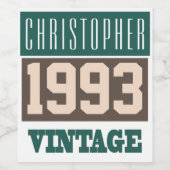Étiquette Pour Bouteilles De Vin 1993 Année de naissance personnalisée (Étiquettes simples)