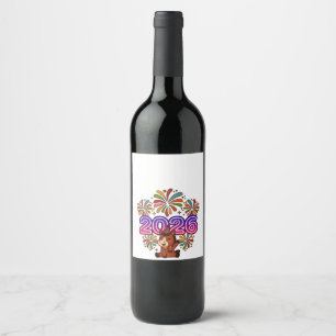 Étiquette Pour Bouteilles De Vin 2026 Feux d'Artifice & Cheval de Fête – Nouvelle A