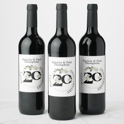 Étiquette Pour Bouteilles De Vin 20 ans ANNIVERSAIRE Vin Étiquette (Bouteilles)