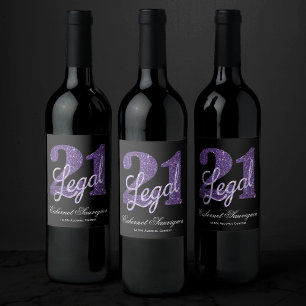 Étiquette Pour Bouteilles De Vin 21 et juridique Purple Faux Parties scintillant