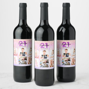 Étiquette Pour Bouteilles De Vin 21e anniversaire blush rose or parties scintillant
