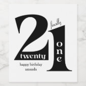 Étiquette Pour Bouteilles De Vin 21e anniversaire Elégante typographie Black White  (Étiquettes simples)