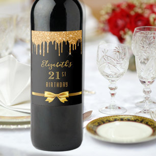 Étiquette Pour Bouteilles De Vin 21e anniversaire fête d'or noir parties scintillan