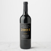 Étiquette Pour Bouteilles De Vin 21e anniversaire Nom 2004 Black Gold Elegant Chic (Devant)