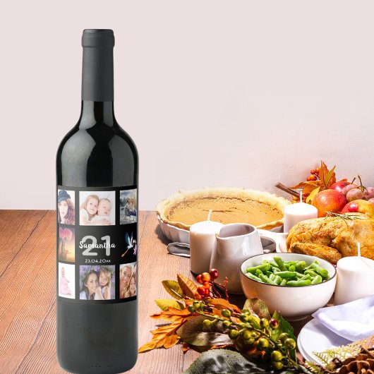 Étiquette Pour Bouteilles De Vin 21e anniversaire photo collage noir