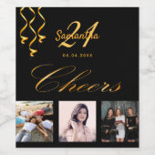 Étiquette Pour Bouteilles De Vin 21e anniversaire photo noir or chéri script (Étiquettes simples)