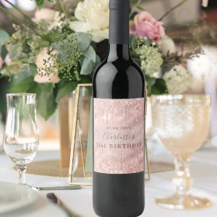 Étiquette Pour Bouteilles De Vin 21e anniversaire rose or nom parties scintillant