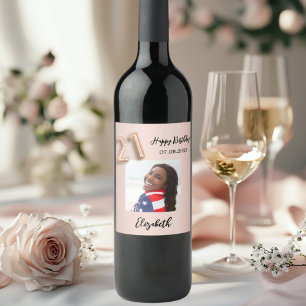Étiquette Pour Bouteilles De Vin 21e anniversaire rose or rose photo