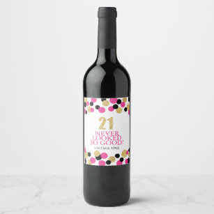 Étiquette Pour Bouteilles De Vin 21ème Confettis de scintillement de rose de