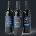 Étiquette Pour Bouteilles De Vin 21st Birthday 2002 Ajouter Nom Legendary Blue Gold<br><div class="desc">Anniversaire personnalisé ajoutez votre nom étiquettes bouteille de vin d'anniversaire. Modifiez le nom et l'année avec le modèle fourni. Une merveilleuse idée d'anniversaire bleue personnalisée. Plus de cadeaux et de fournitures de fête disponibles avec le design "légendaire" dans le magasin.</div>