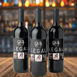Étiquette Pour Bouteilles De Vin 21st birthday party black legal photo collage<br><div class="desc">Le label "A bottle for a 21st birthday party, celebrating her life with a collage of your photos 3 of your Personalize and add a name, age 21 and a date. Rendez-vous ou rendez-vous de la fête. White and gray colored letters. Le texte : Légal. Élégant, classic chic black background...</div>