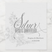 Étiquette Pour Bouteilles De Vin 25e anniversaire d'argent avec date et initiales (Étiquettes simples)