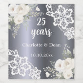 Étiquette Pour Bouteilles De Vin 25e anniversaire du mariage floraux d'argent (Étiquettes simples)