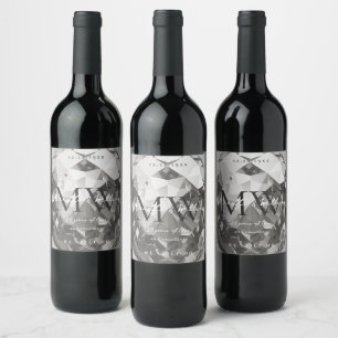 Étiquette Pour Bouteilles De Vin 25e anniversaire du Mariage Monogramme Argent mode