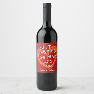 Étiquette Pour Bouteilles De Vin 25ème Anniversaire ou tout cadeau rouge de coeur