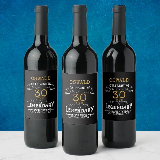 Étiquette Pour Bouteilles De Vin 30e anniversaire Black Gold Legendary Funny