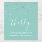 Étiquette Pour Bouteilles De Vin 30e anniversaire Confetti moderne Mint vert argent (Étiquettes simples)