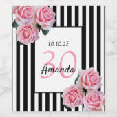 Étiquette Pour Bouteilles De Vin 30e anniversaire fleurs roses noir blanc rayures (Étiquettes simples)