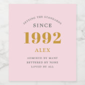 Étiquette Pour Bouteilles De Vin 30e anniversaire Nom 1992 Rose Grey Elegant Chic (Étiquettes simples)