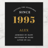 Étiquette Pour Bouteilles De Vin 30e anniversaire Nom 1995 Black Gold Elegant Chic (Étiquettes simples)