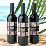 Étiquette Pour Bouteilles De Vin 30e anniversaire photo collage noir<br><div class="desc">Un étiquette de bouteille pour une fête de 30ème anniversaire,  célébrant sa vie avec un collage de 8 de vos photos. Modèles pour un nom,  30 ans et une date. Date de naissance ou date de la fête. Lettres blanches et grises. Arrière - plan noir élégant.</div>