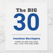 Étiquette Pour Bouteilles De Vin 30ème anniversaire minimum bleu (Étiquettes simples)