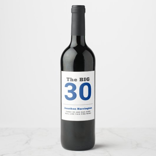 Étiquette Pour Bouteilles De Vin 30ème anniversaire minimum bleu (Devant)