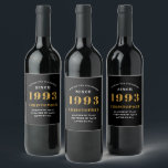Étiquette Pour Bouteilles De Vin 30th Birthday Born 1993 Ajouter Nom Black Gold<br><div class="desc">Anniversaire personnalisé ajoutez votre nom et étiquette de vin année. Modifiez le nom et l'année avec le modèle fourni. Un merveilleux accessoire de fête d'anniversaire personnalisé. Plus de cadeaux et de fournitures de fête disponibles avec le design "normes de fixation" dans le magasin.</div>