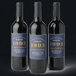 Étiquette Pour Bouteilles De Vin 30th Birthday Born 1993 Ajouter Nom Blue Gold<br><div class="desc">Anniversaire personnalisé ajoutez votre nom et étiquette de vin année. Modifiez le nom et l'année avec le modèle fourni. Un magnifique accessoire de fête d'anniversaire bleu personnalisé. Plus de cadeaux et de fournitures de fête disponibles avec le design "normes de fixation" dans le magasin.</div>
