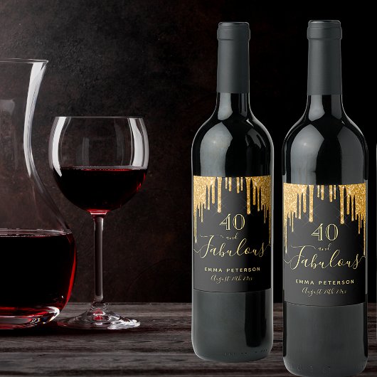 Étiquette Pour Bouteilles De Vin 40 fabuleux anniversaire noir parties scintillant